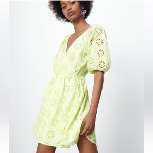 Zara 100% Cotton Embroidered Wrap Dress